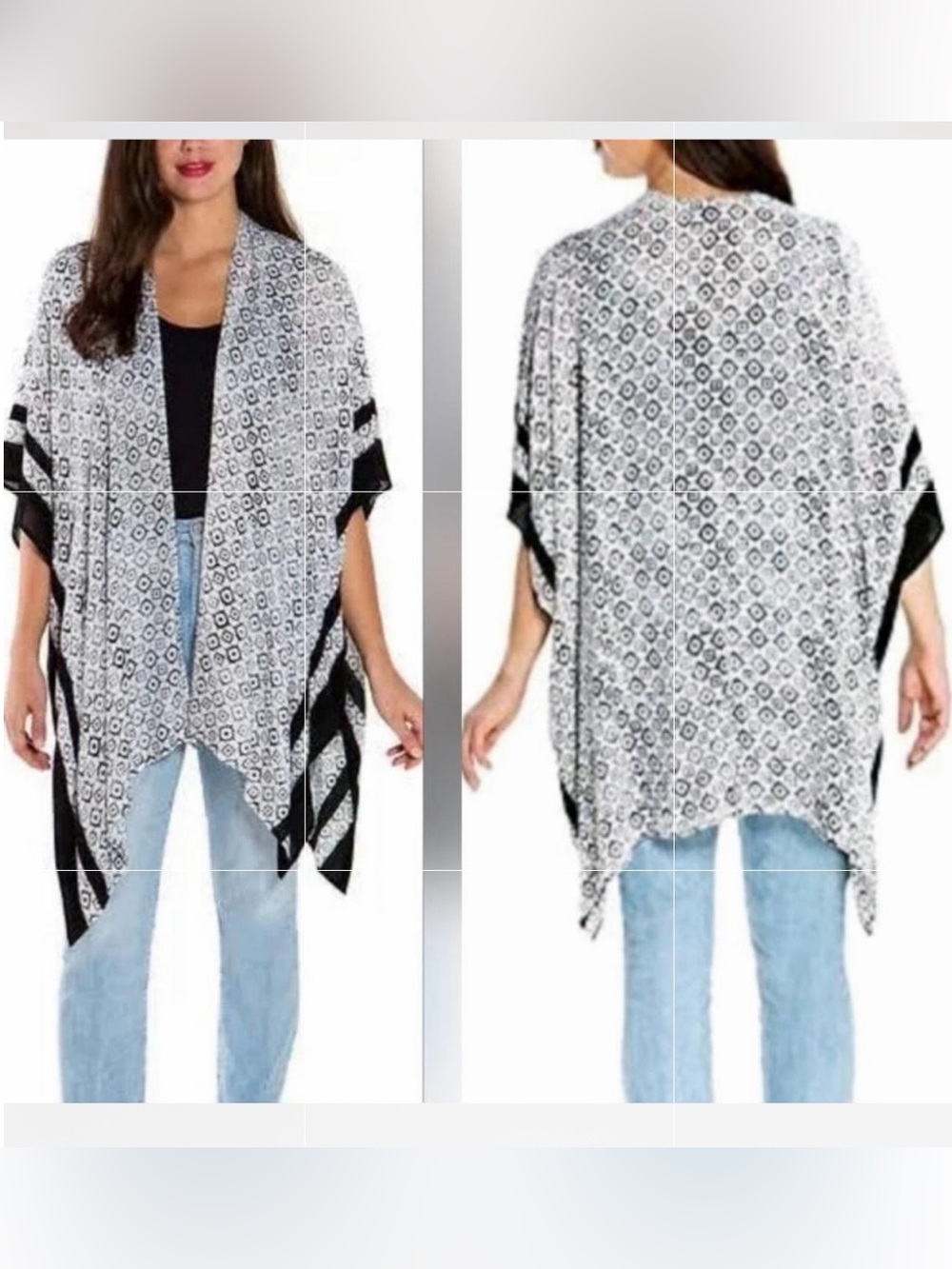 Mario Serrani One Size Black & White Geometric  Kimono Viscose Italy Cover up